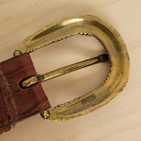 Vintage Brighton 50108 Croc Embossed Brown Leather Brass Buckle Belt Size S - Picture 6 of 14